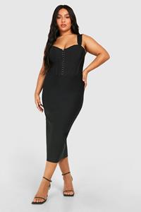 Boohoo Plus Strakke Midi Jurk Met Haakjes En Split, Black
