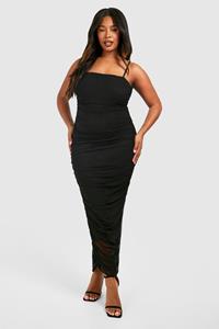 Boohoo Plus Geplooide Mesh Midaxi Jurk Met Bandjes, Black