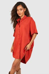 Boohoo Poplin Short Sleeve Oversized Shirt Dress, Rust