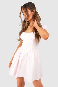 Boohoo Melkmeisjes Mini Jurk Met Pofmouwen, Pale Pink