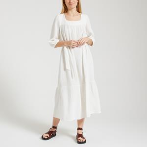 DES PETITS HAUTS Midi jurk in tetra ROSITA ECRU