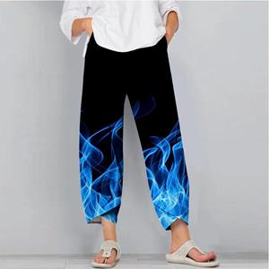 Womennn Men's Fashion Casual Pants Loose Wide Legs Workwear Pocket Youming Flame Print Slack