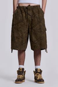 Jaded Man Forest Camo Parachute Shorts