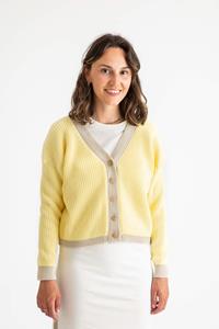 MATONA Damen vegan Strickjacke Color Block Narzissengelb