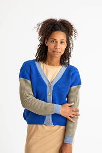 MATONA Damen vegan Strickjacke Color Block Kobaltblau