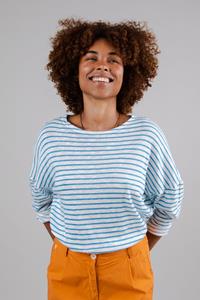 Brava Fabrics Damen vegan Gestreifter Feinstrickpullover Blau