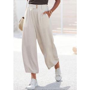 Lascana Bandplooibroek met zakken en knoopdetail, wijd been, linnenbroek, zomershort