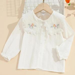 SUPER BABY1 Baby meisjes shirt met lange mouwen bloem borduurwerk revers knop top kinderkleding