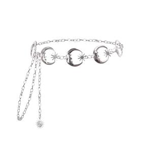 Ouyaohong Punk Maan Metalen Riemen Vrouwen Vintage Hoge Taille Ketting Gothic Zon Sliver Hanger Riemen Esthetische Vrouwelijke zilver