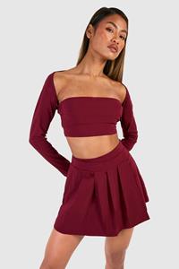 Boohoo Crop Top Met Vierkante Hals En Geplooide Rok, Cherry