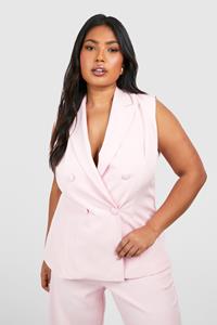 Boohoo Plus Sleeveless Self Fabric Tailored Blazer, Pink