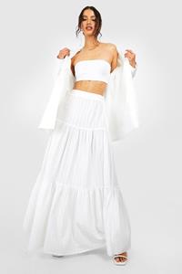 Boohoo Seersucker Maxi Rok Met Laagjes, Ivory