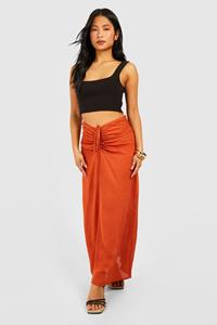 Boohoo Petite Gerimpelde Linnen Maxi Rok, Rust