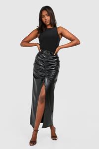 Boohoo Geplooide Nepleren Maxi Rok Met Split, Black