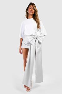 Boohoo Gedrappeerd Premium Satijnen Mini Rokje Met Structuur En Strik, Silver