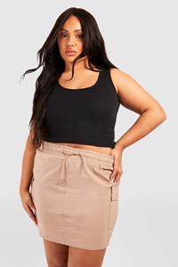 Boohoo Plus Cargo Mini Rokje Met Touwtjes, Stone