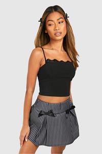 Boohoo Ribbon Bow Pinstripe Micro Mini Skirt, Black_White