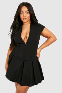 Boohoo Plus Geplooid Mini Rokje, Black