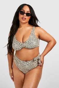 Boohoo Plus Leopard High Waisted Bikini Bottoms, Brown