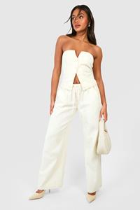 Boohoo Baggy Low Rise Boyfriend Jeans Met Touwtjes, Ecru