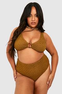 Bubble T Plus extured Belted High Waisted Bikini, Taupe