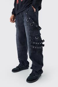 Boohoo Onbewerkte Baggy Cargo Jeans In Zwart, Washed Black