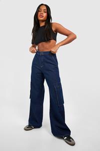 Boohoo Wide Leg Cargo Broek Met Contrasterende Stiksels, Indigo