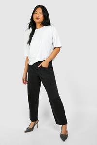 Boohoo Petite Zwarte Gebleekte Cargo Jeans Met Zak Detail, Washed Black