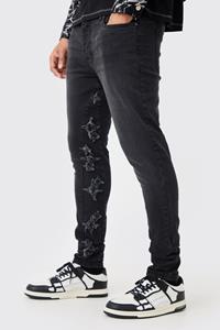 Boohoo Skinny Stretch Applique Gusset Jeans In Washed Black, Washed Black
