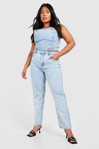 Boohoo Plus Licht Acid Wash Gebleekte Mom Jeans, Acid Wash Light Blue