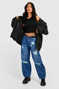 Boohoo Petite Gebleekte Blauwe Versleten Jeans Met Rechte Pijpen, Wash Blue