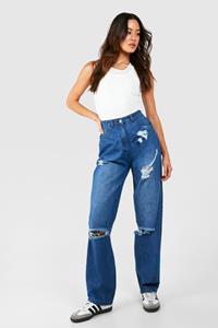 Boohoo Tall Gebleekte Blauwe Versleten Jeans Met Rechte Pijpen, Washed Blue