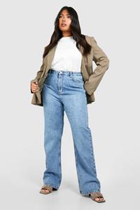 Boohoo Plus Acid Wash Gebleekte Jeans Met Rechte Pijpen, Acid Wash Light Blue