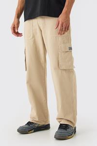 Boohoo Fixed Waist Cargo Zip Trouser With Woven Tab, Stone