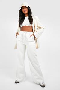 Boohoo Ecru Wide Leg Jeans Met Touwtjes En Tailleband, Ecru