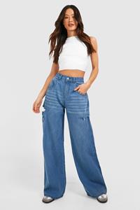 Boohoo Tall Gebleekte Blauwe Wide Leg Jeans, Mid Blue