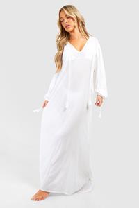 Boohoo Cheesecloth Tassel Beach Maxi Kaftan Dress, White