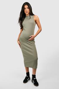 Boohoo Zwangerschap Basic Midaxi Jurk Met Hoge Hals En Racer Rug, Khaki