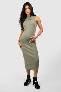 Boohoo Maternity Basic High Neck Racer Back Midaxi Dress, Khaki