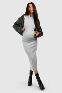 Boohoo Maternity Basic High Neck Racer Back Midaxi Dress, Grey Marl