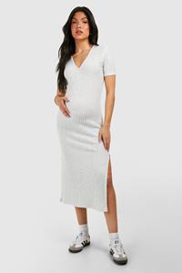Boohoo Maternity Soft Rib Short Sleeve Midi Dress, Light Grey