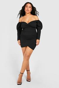 Boohoo Plus Bodycon Wikkeljurk Met Uitgesneden Hals, Black