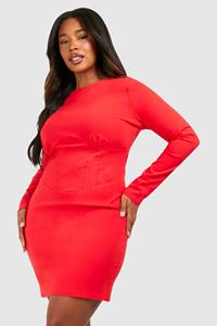 Boohoo Plus Bengaline Mini Jurk Met Korset Detail, Red