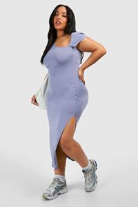 Boohoo Plus Geplooide Asymmetrische Midaxi Jurk Met Kapmouwen, Blue