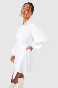 Boohoo Petite Linen Belted Shirt Dress, Ivory