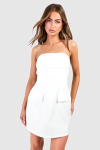 Boohoo Getailleerde Strapless Mini Jurk, Ivory