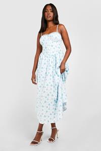 Boohoo Melkmeisjes Bloemen Midaxi Jurk Met Bandjes, Blue