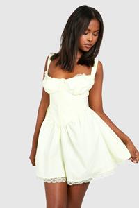 Boohoo Melkmeisjes Mini Jurk Met Bandjes, Lemon