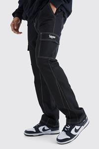 Boohoo Slim Flare Gusset Contrast Stitch Cargo Trouser, Black