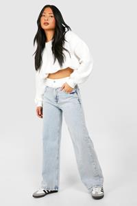 Boohoo Petite Contrast Waistband Srtaight Leg Jeans, Light Wash